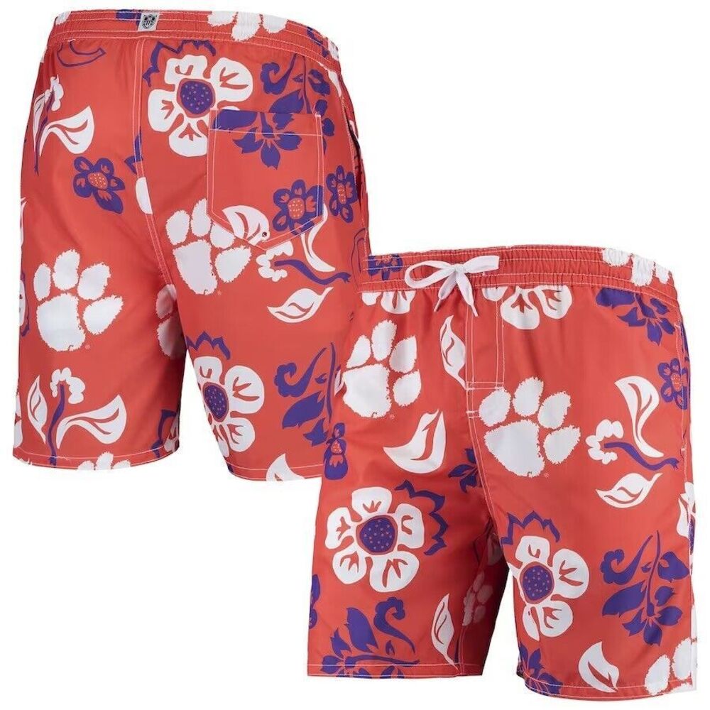 Clemson Tigers Wes & Willy Hawaiian Floral Volley Swim Trunks Shorts Men Size XL